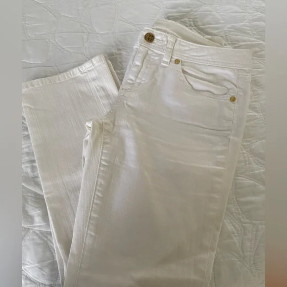 Tory Burch White Boot Cut Jeans Distressed Style - Picture 5 of 9